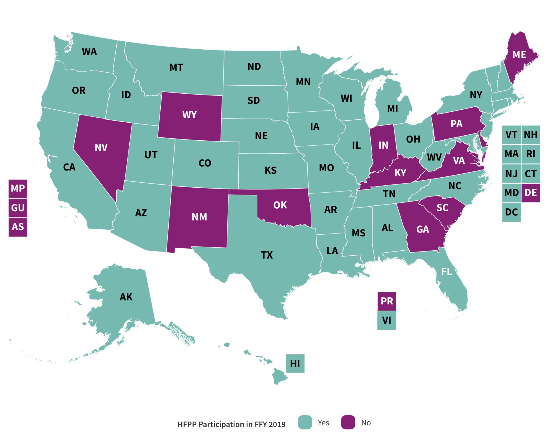 Map showing Healthcare Fraud Prevention Partnership Participation. Full text version of the map is below.