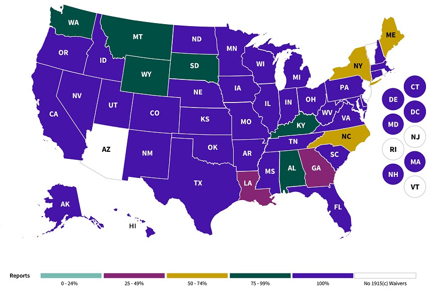Annual 372(S) Reporting: Timeliness of Report Submissions US Map with the categories and values