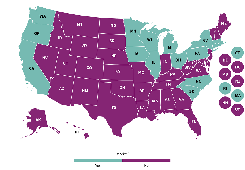 States Receiving Medicare Data to Coordinate Care for Dually Eligible Individuals with US Map showing which receive data and which don't
