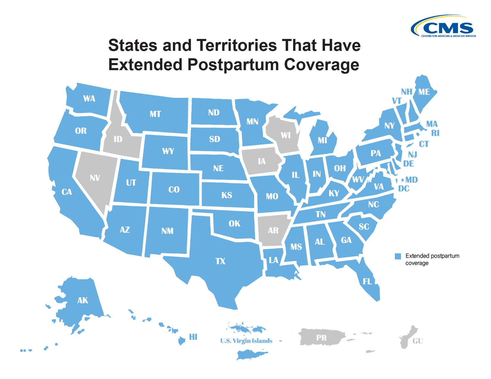Map of States that have Extended Postpartum Coverage
